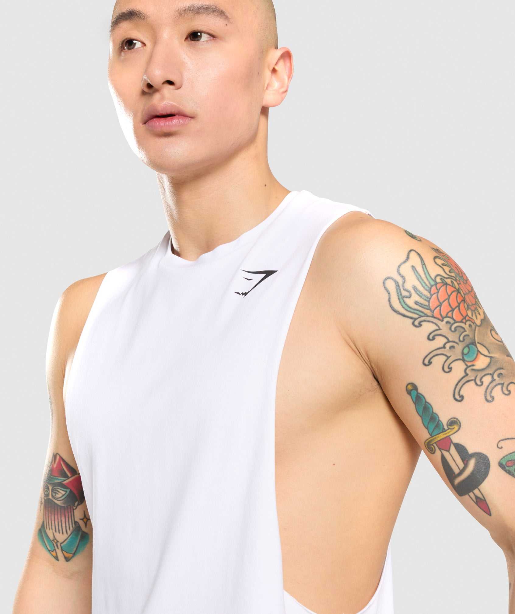 White Gymshark Critical Drop Arm Men's Tanks | DEVUFG784