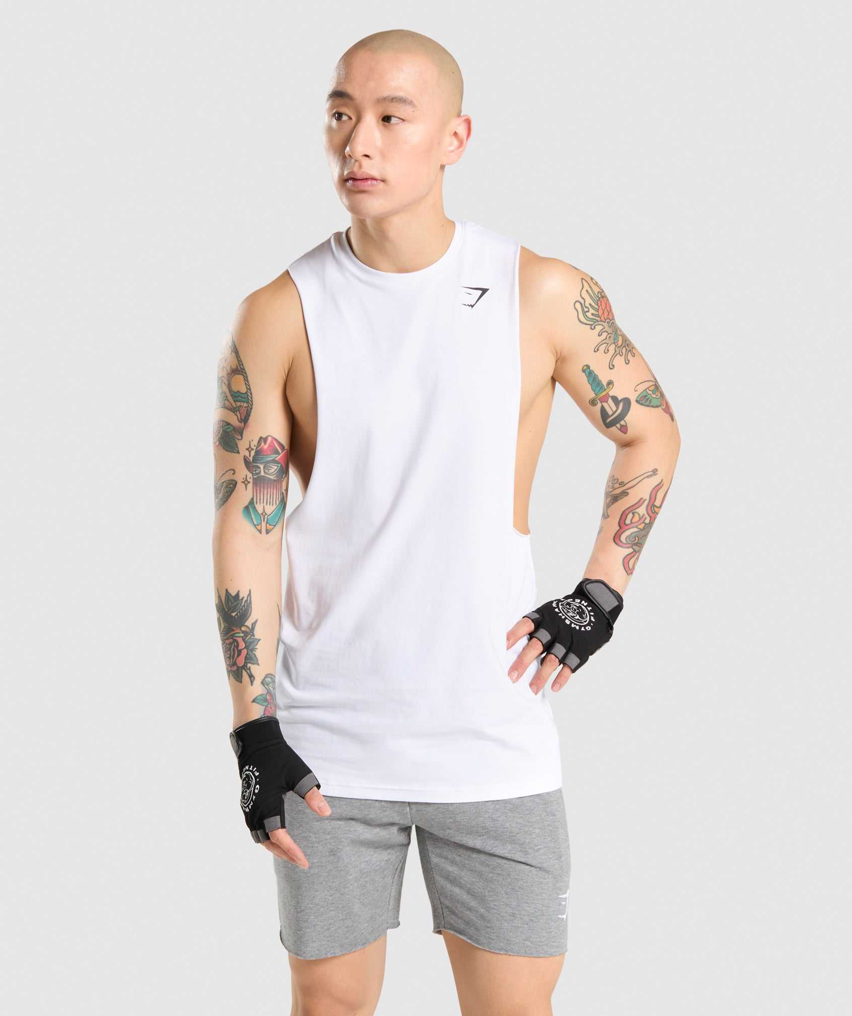 White Gymshark Critical Drop Arm Men\'s Tanks | DEVUFG784