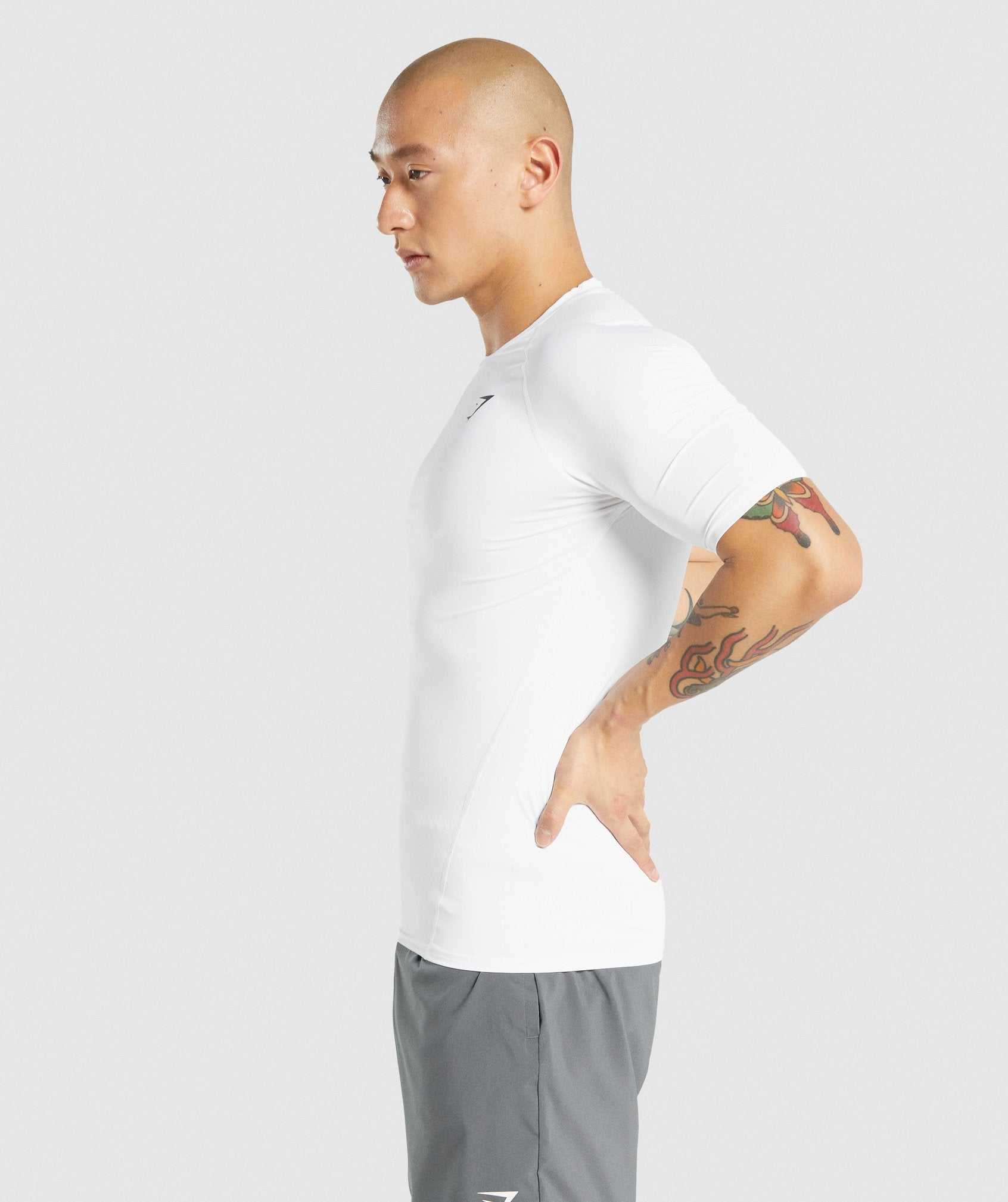 White Gymshark Element Baselayer Men's T Shirts | ECGSQL561