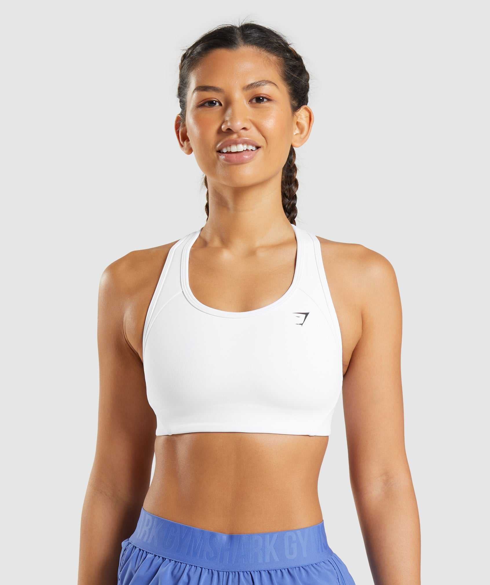 White Gymshark Essential Racer Back Women\'s Sports Bra | IPCFRB356