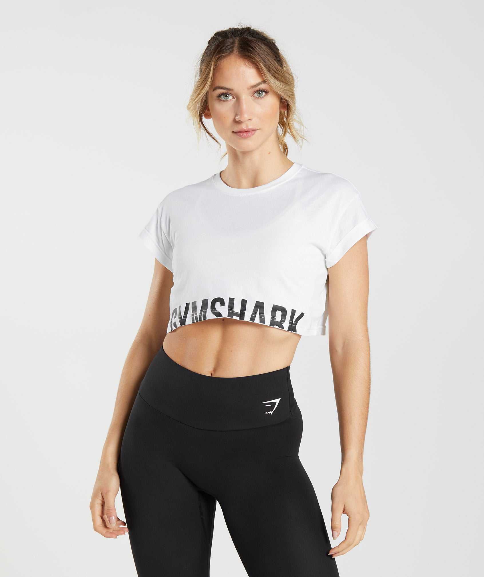 White Gymshark Fraction Crop Women's Tops | DFENTU391