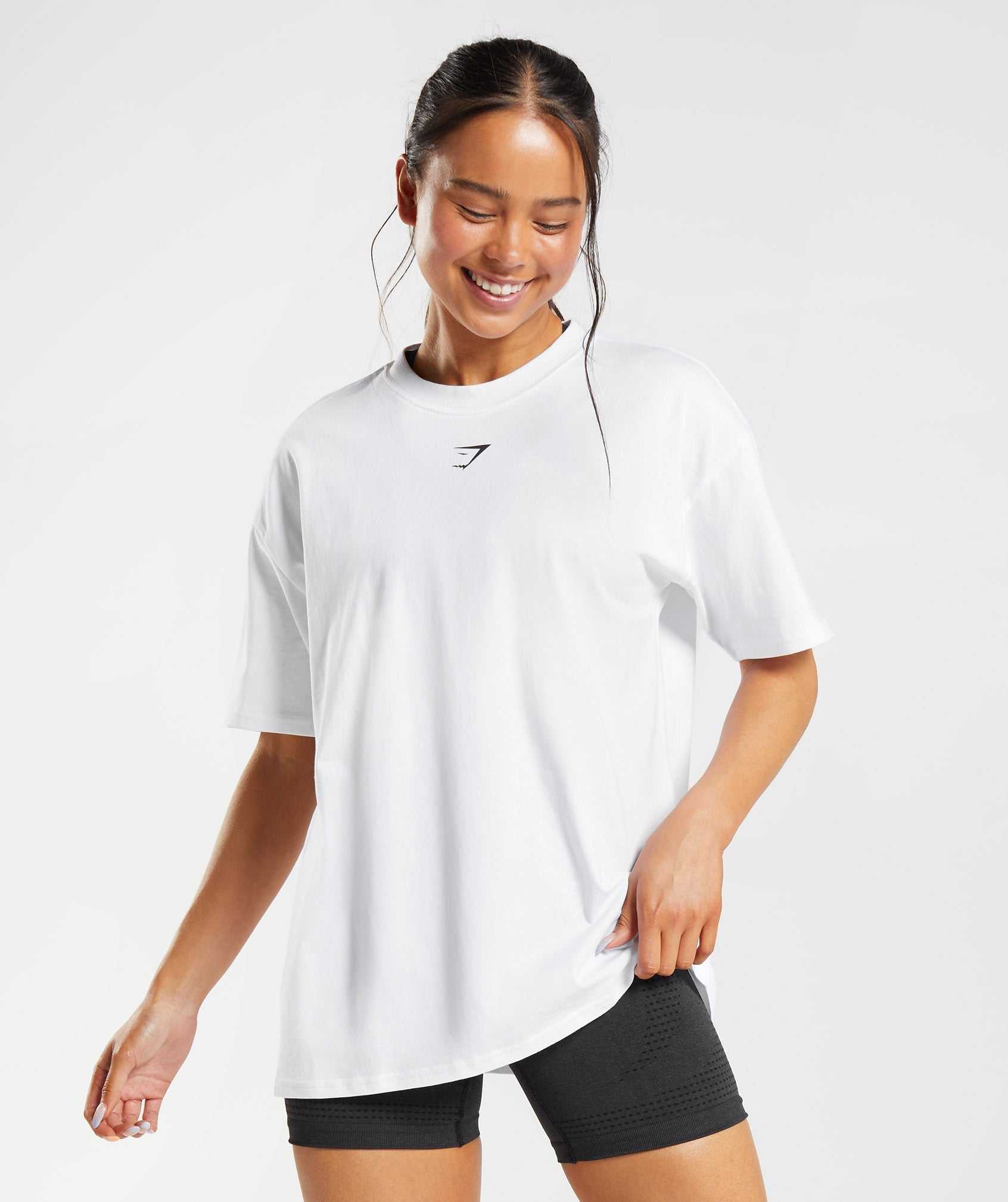 White Gymshark Fraction Oversized Women's T Shirts | GCKRZB263