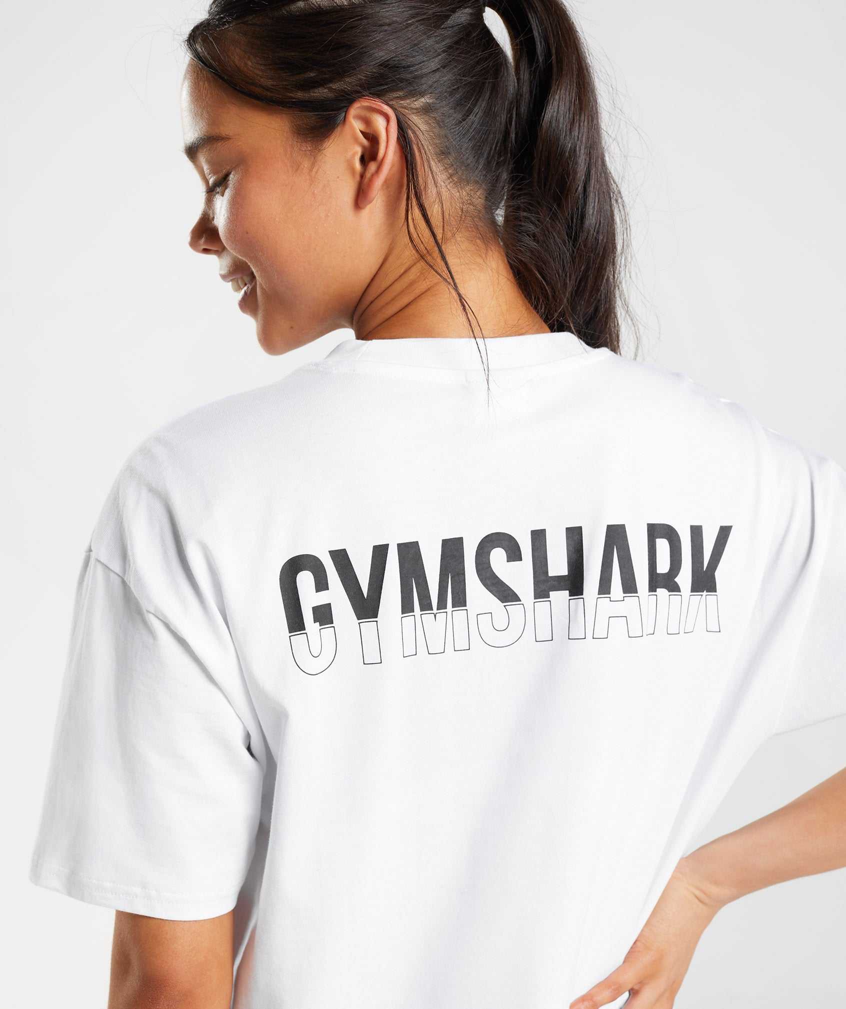 White Gymshark Fraction Oversized Women's T Shirts | GCKRZB263