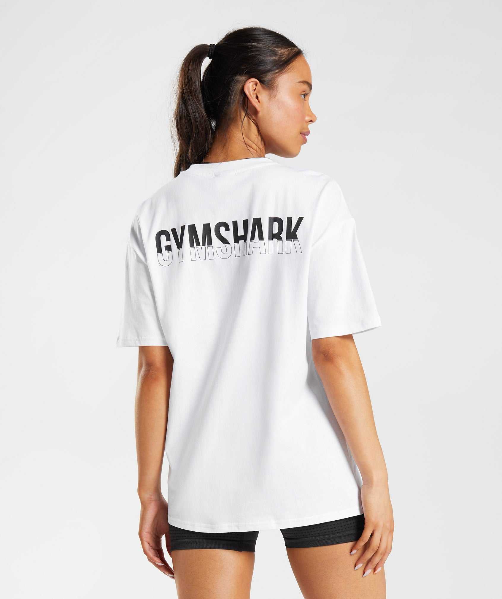 White Gymshark Fraction Oversized Women\'s T Shirts | GCKRZB263