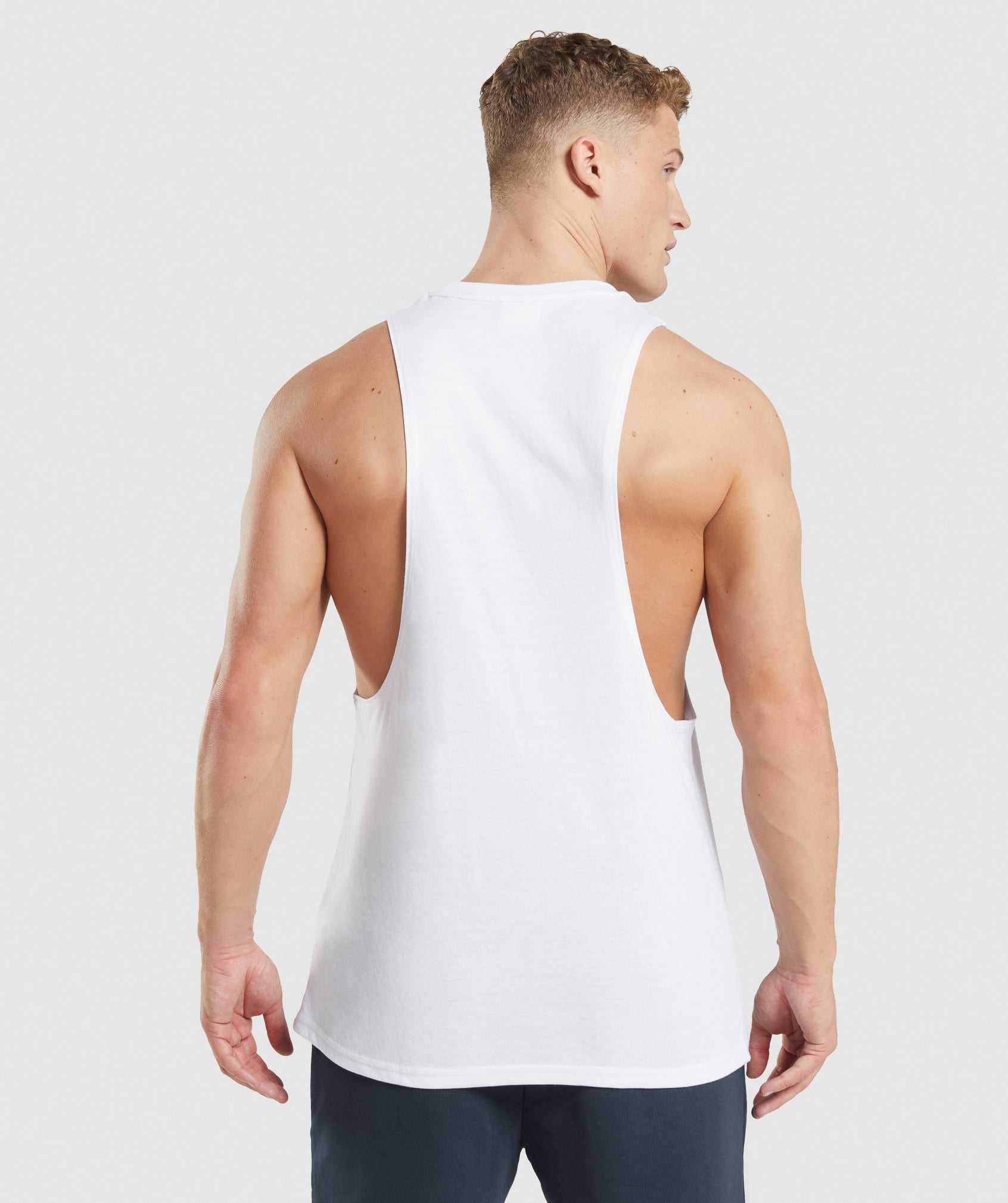 White Gymshark Legacy Drop Arm Men's Tanks | WPDGSB591