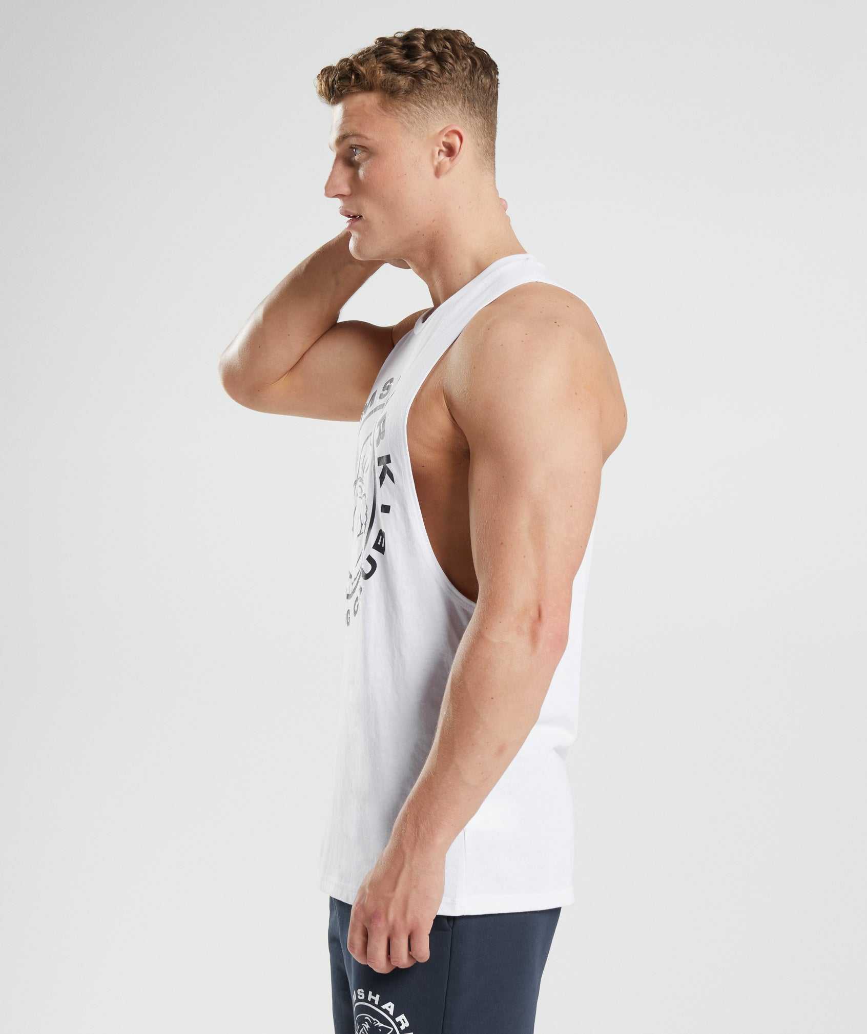 White Gymshark Legacy Drop Arm Men's Tanks | WPDGSB591