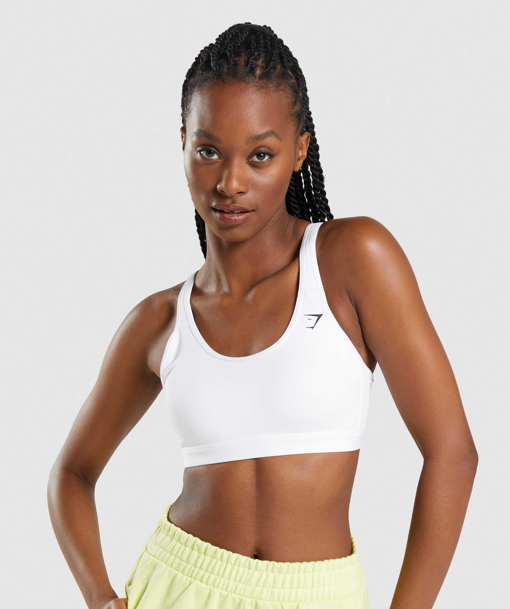 White Gymshark Scoop Neck Women\'s Sports Bra | ABKZGX219