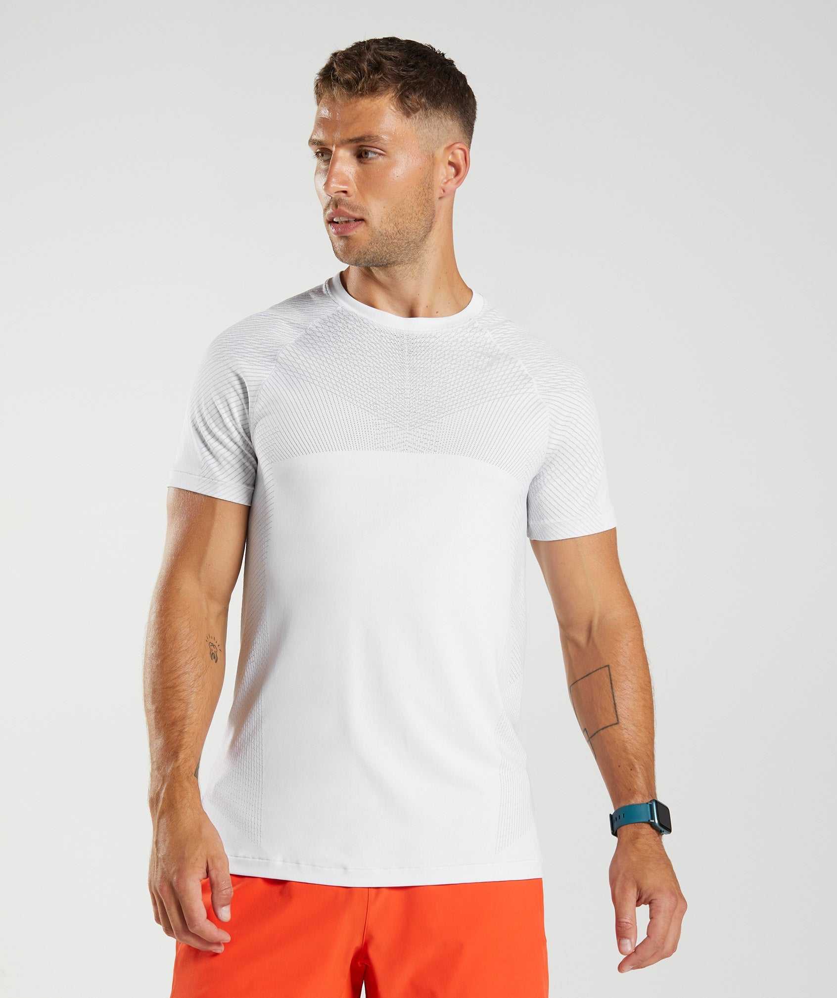 White / Light Grey Gymshark Apex Seamless Men\'s T Shirts | BQLDWC769