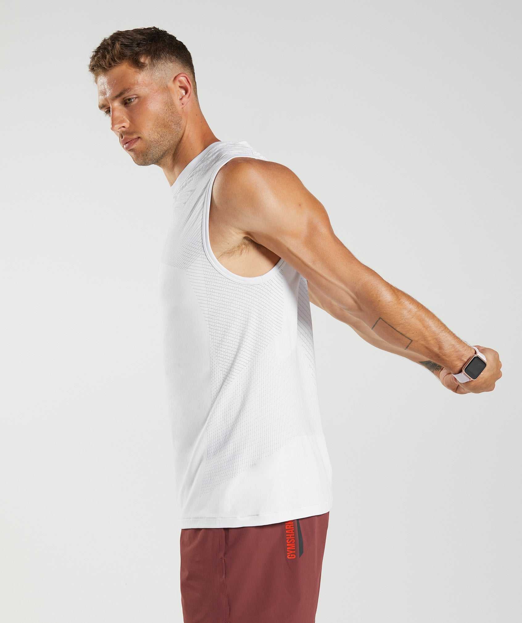 White / Light Grey Gymshark Apex Seamless Men's Tanks | JLWAGT380