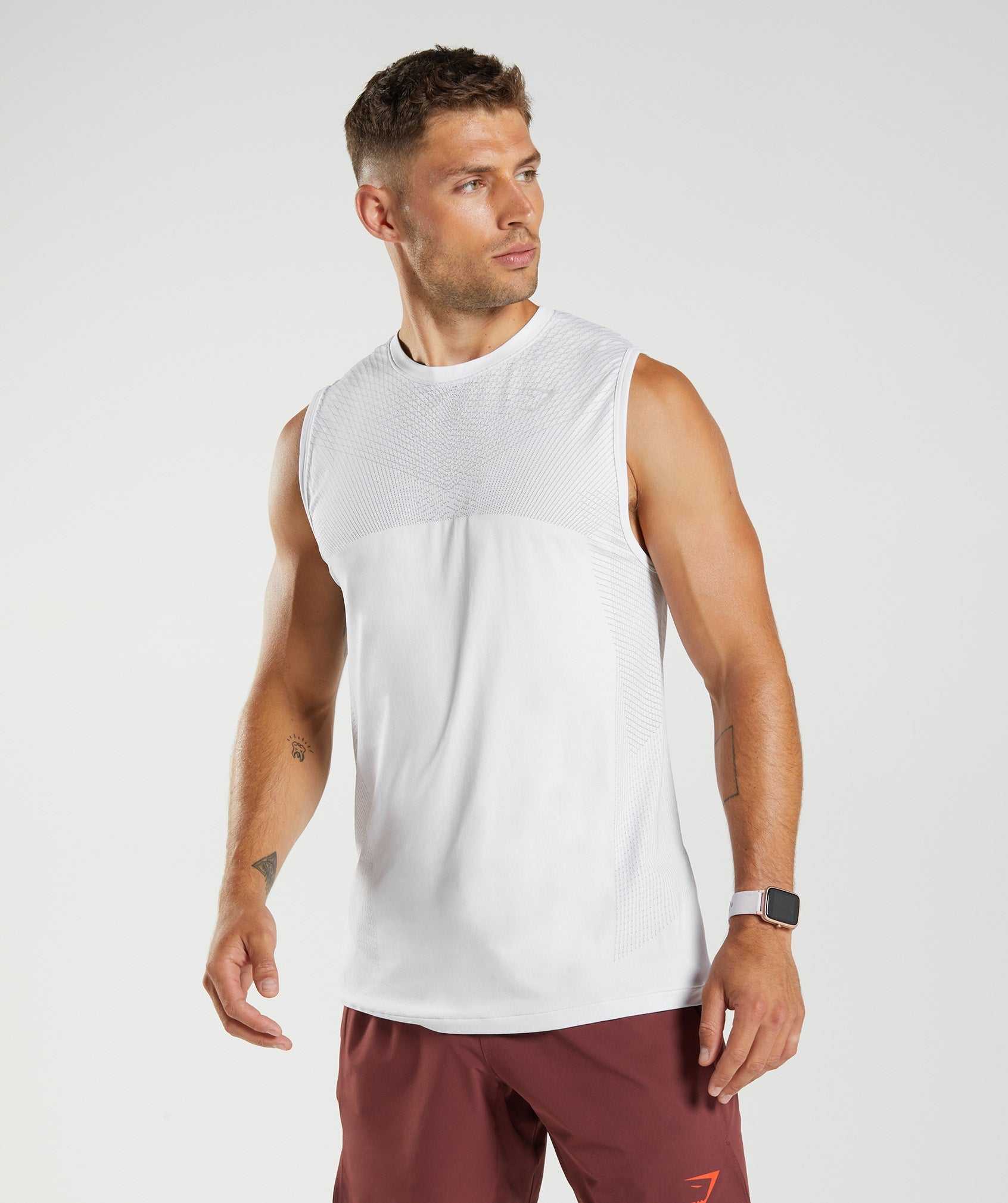 White / Light Grey Gymshark Apex Seamless Men\'s Tanks | JLWAGT380