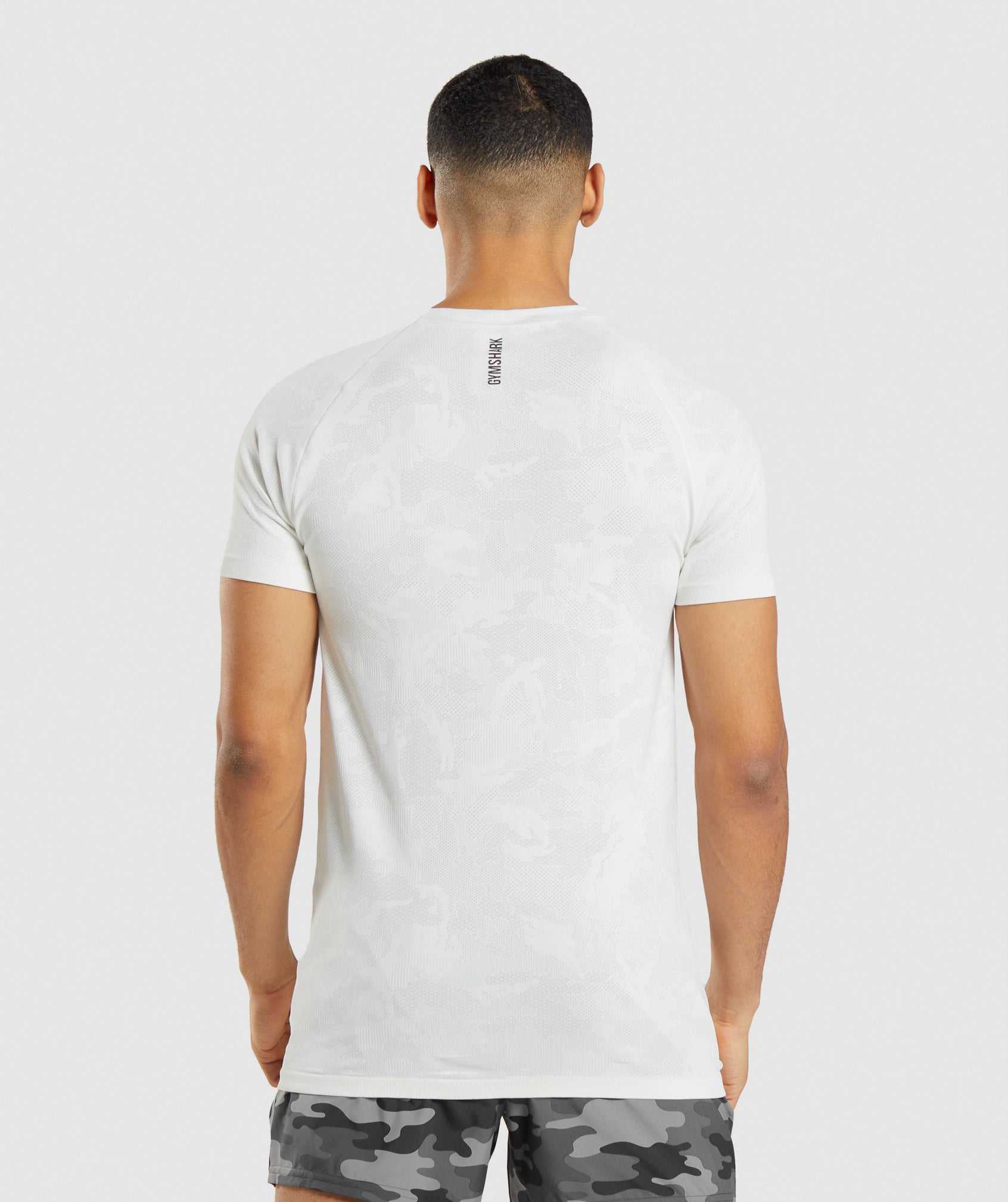 White / Light Grey Gymshark Geo Seamless Men's T Shirts | BPQSXF493