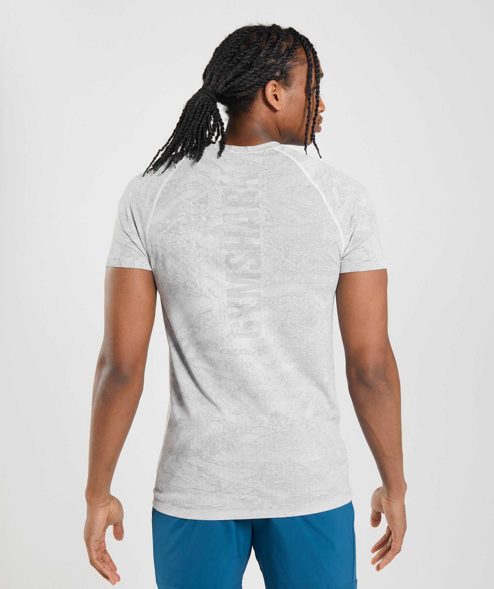 White / Light Grey Gymshark Geo Seamless Men's T Shirts | QYGAIX319