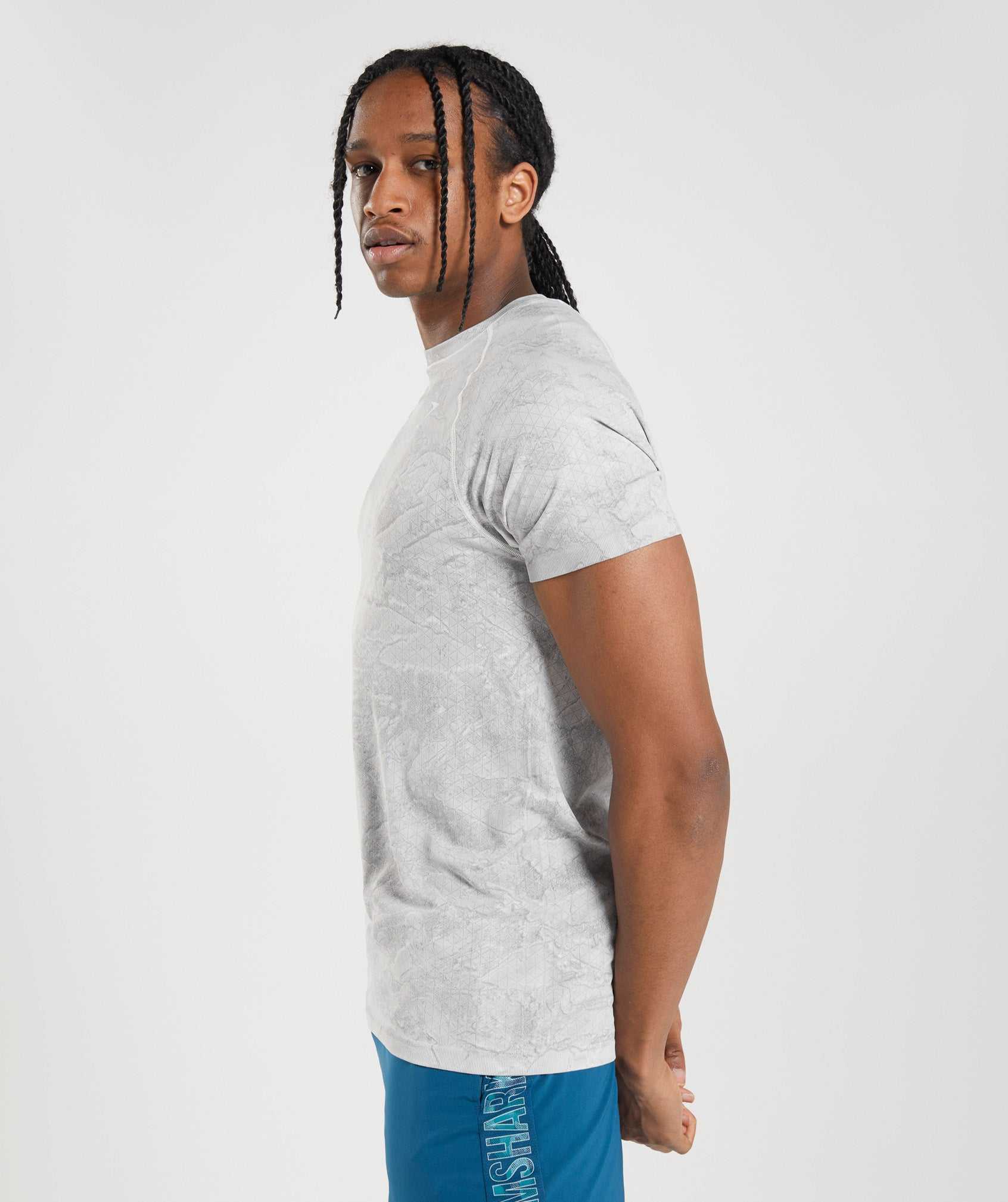 White / Light Grey Gymshark Geo Seamless Men's T Shirts | QYGAIX319