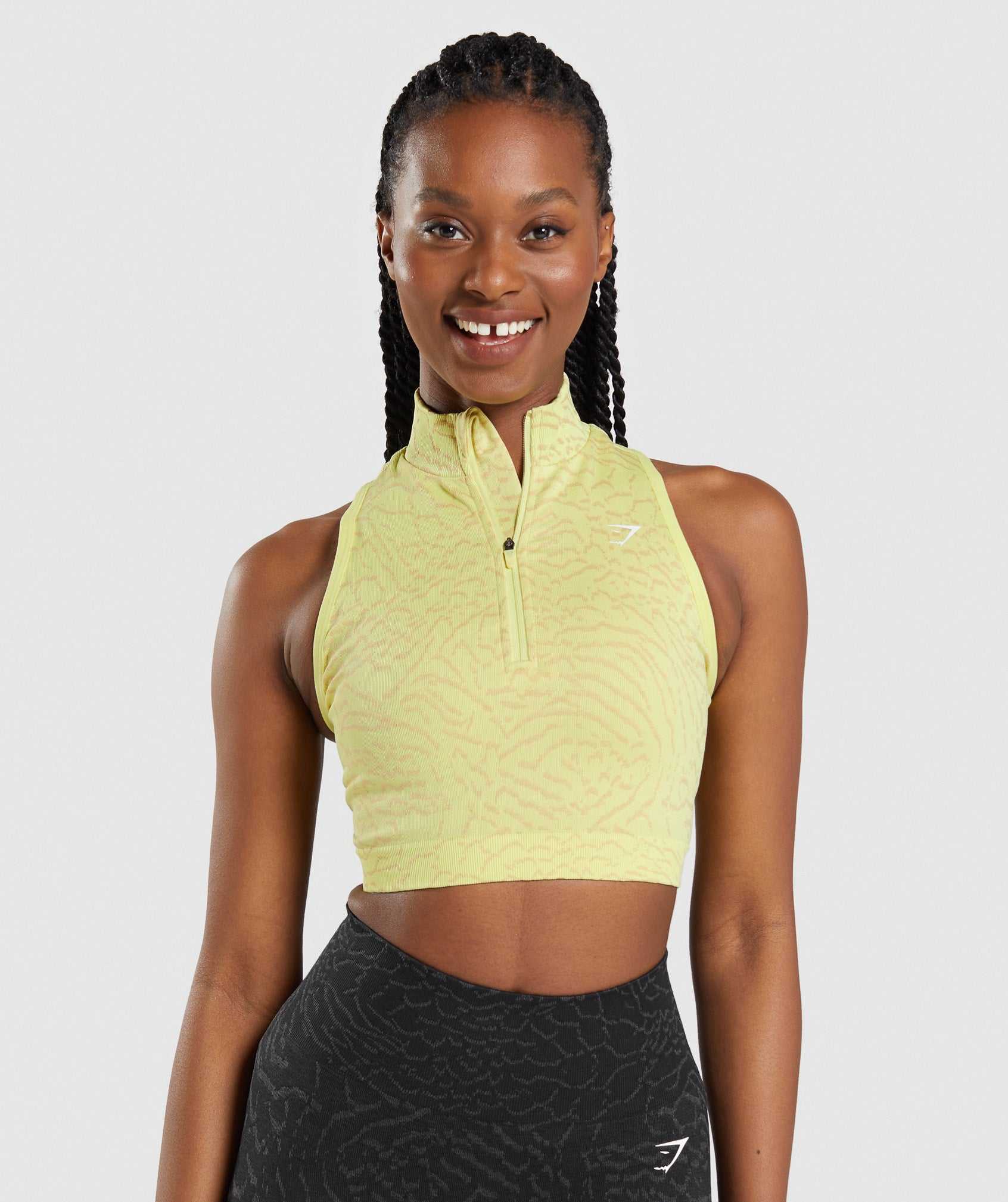 Yellow Gymshark Adapt Animal Seamless Crop 1/2 Zip Women\'s Tops | TSGCPN563