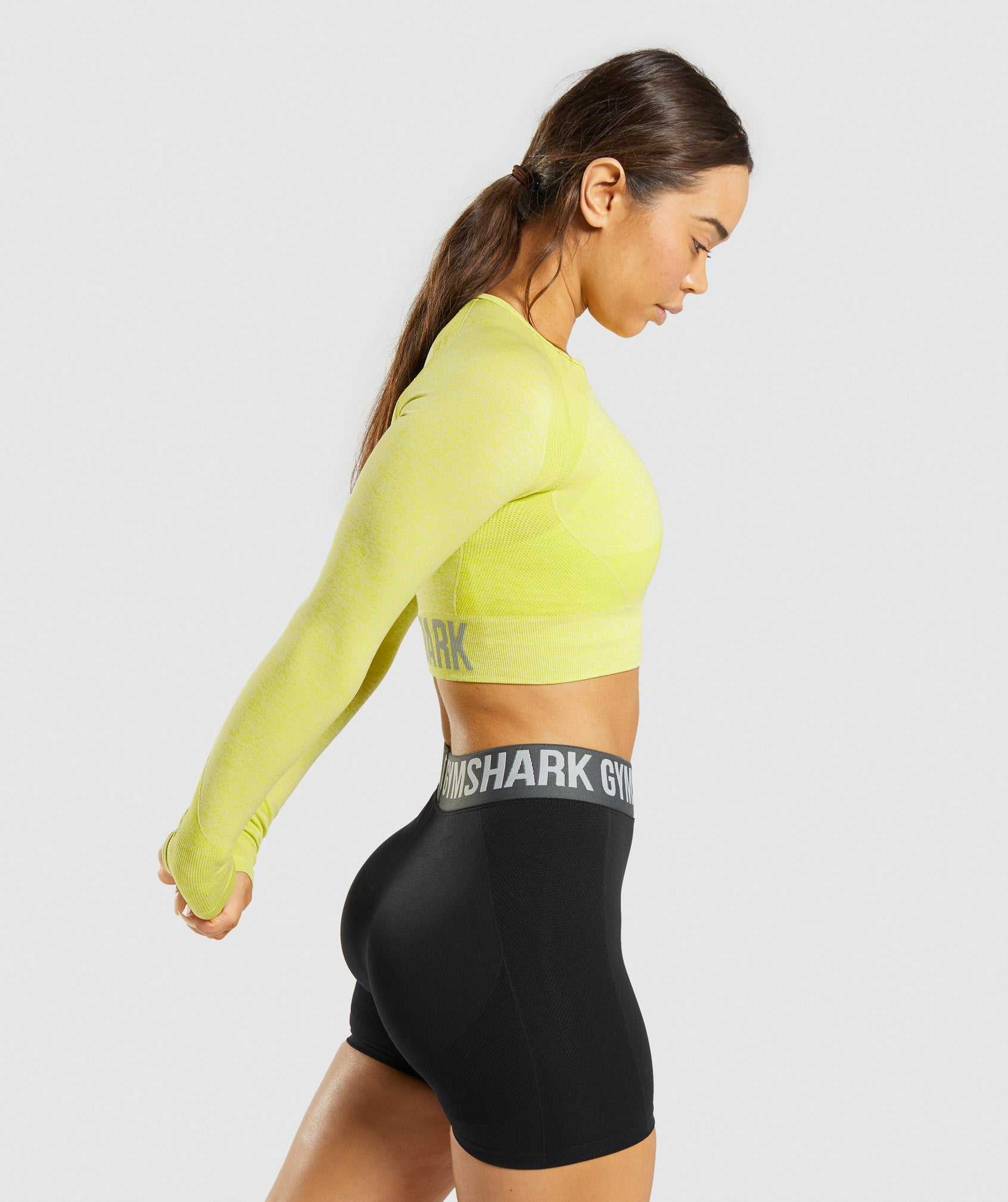 Yellow Gymshark Flex Sports Long Sleeve Crop Women's Tops | EQUJSW839